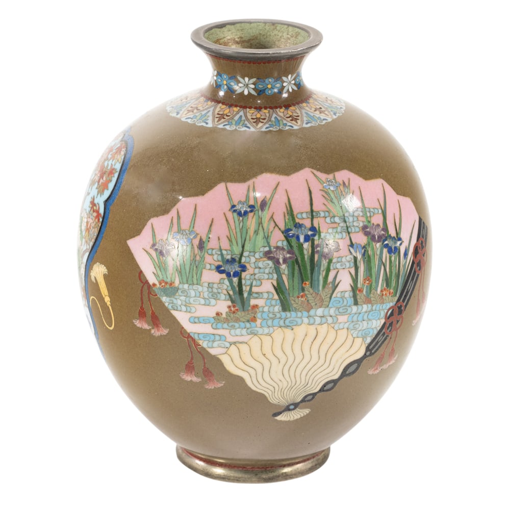 A Japanese cloisonne enamel vase attributed to Gonda: A Japanese cloisonne enamel vase attributed to Gonda. Featuring bird and floral design, Meiji period, 4.875" high.