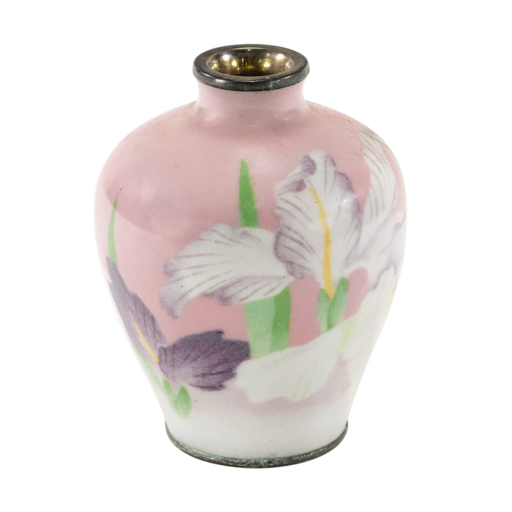 A Japanese cloisonne enamel vase attributed to Gonda: A Japanese cloisonne enamel vase attributed to Gonda. Featuring floral design, Meiji period, 3.625" high.