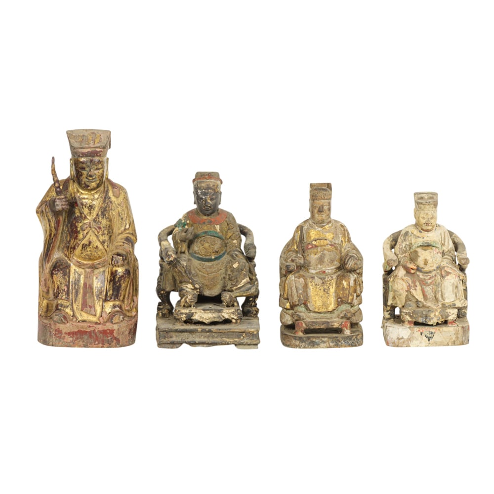 (lot of 4) Chinese lacquered Daoist wood figures (1 of 3)