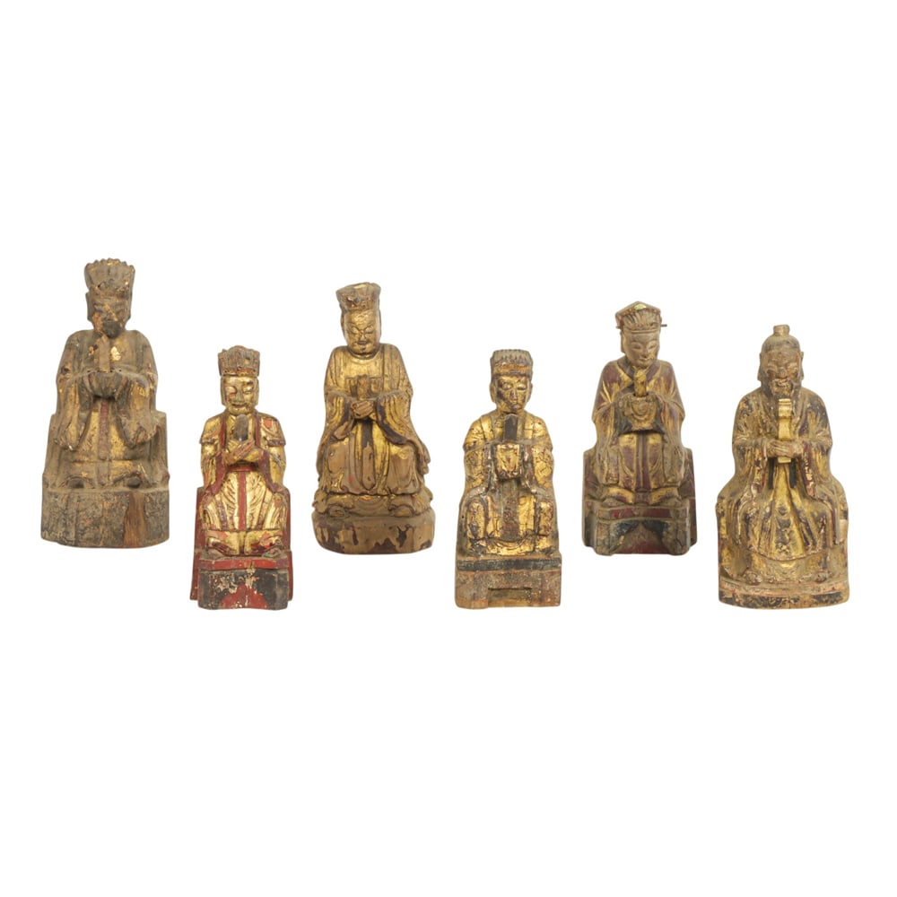 (lot of 6) CHinese gilt lacquered wood Daoist figures (1 of 4)