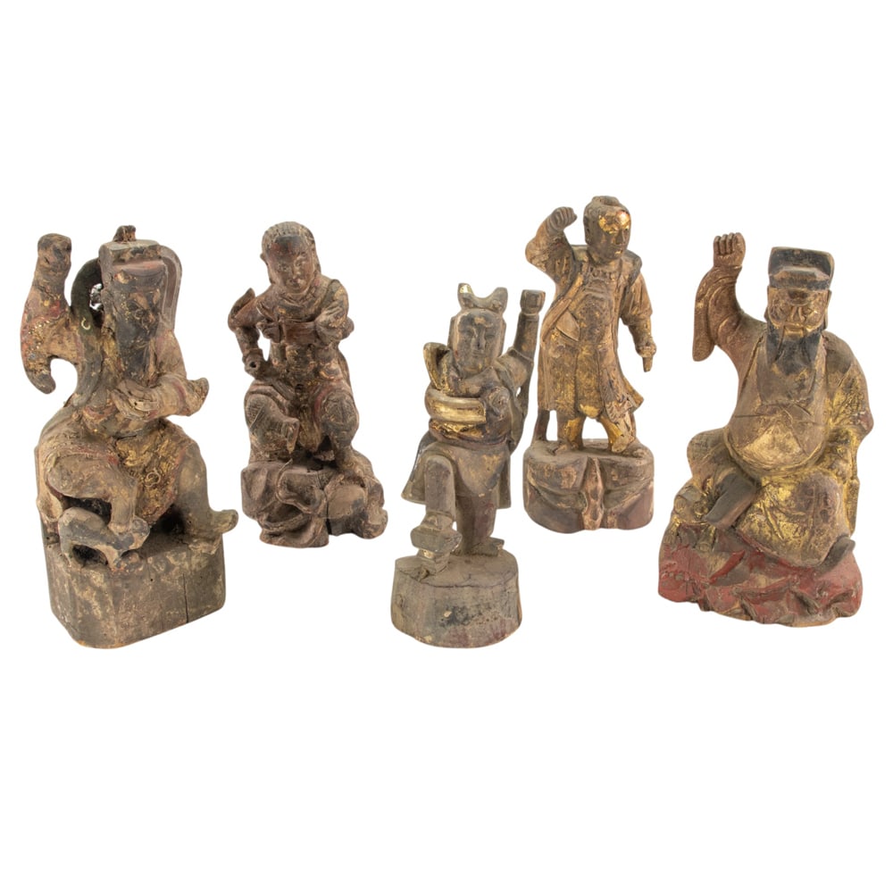 (lot of 5) Chinese gilt lacquered wood Daoist figures (1 of 2)