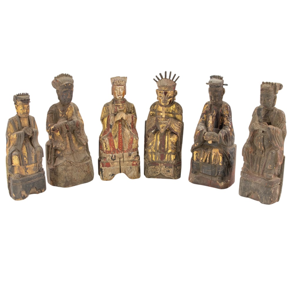 (lot of 6) Chinese gilt lacquered wood Daoist figures (1 of 2)