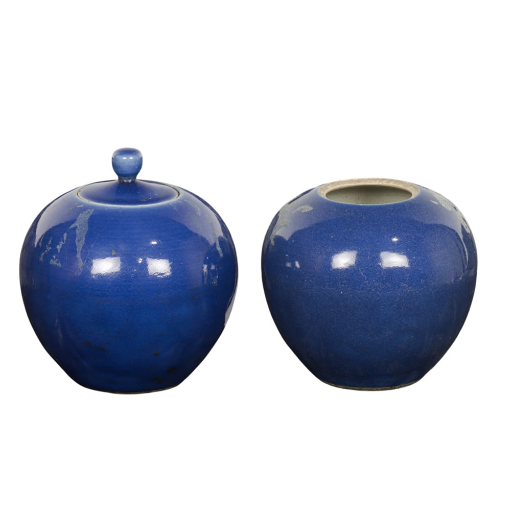 (lot of 2) Chinese power blue glazed jars (1 of 5)