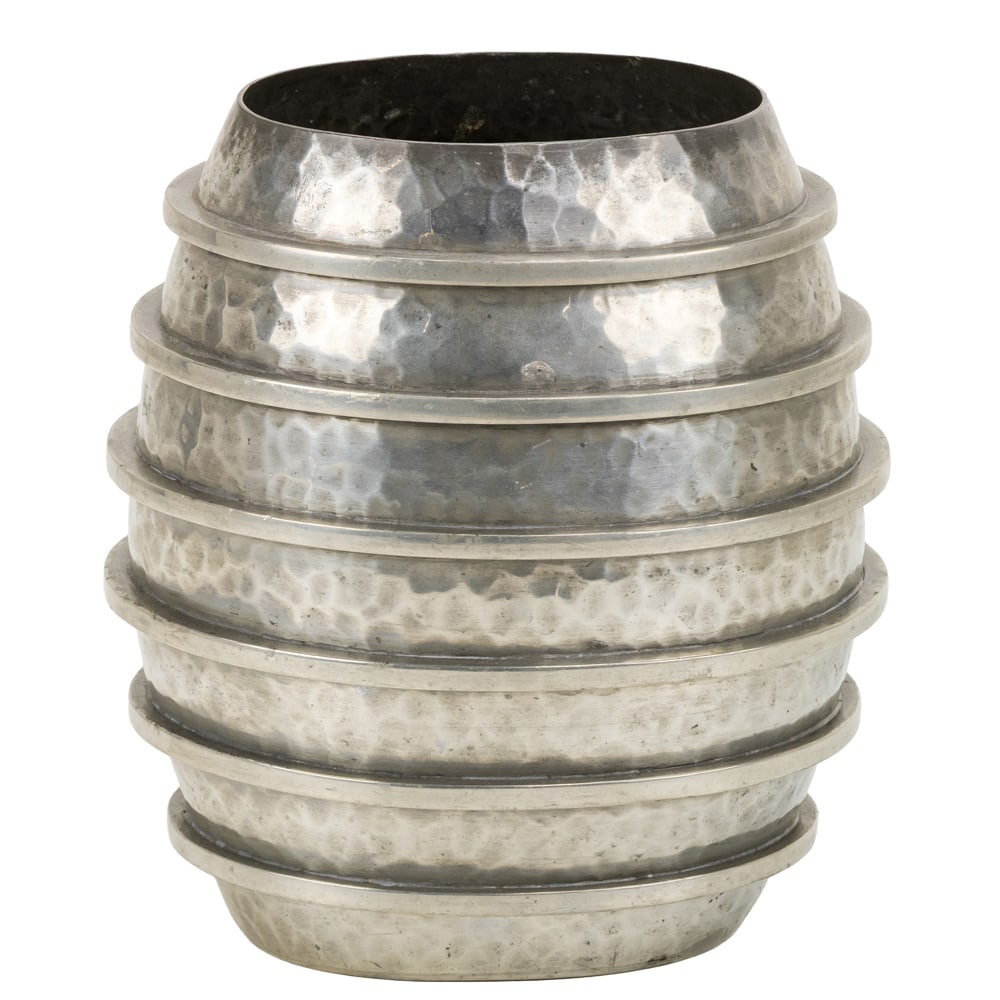 A Jean Després hammered metal vase: A Jean Després hammered metal vase, signed 'Després', 6"h x 5.5"w x 5"d