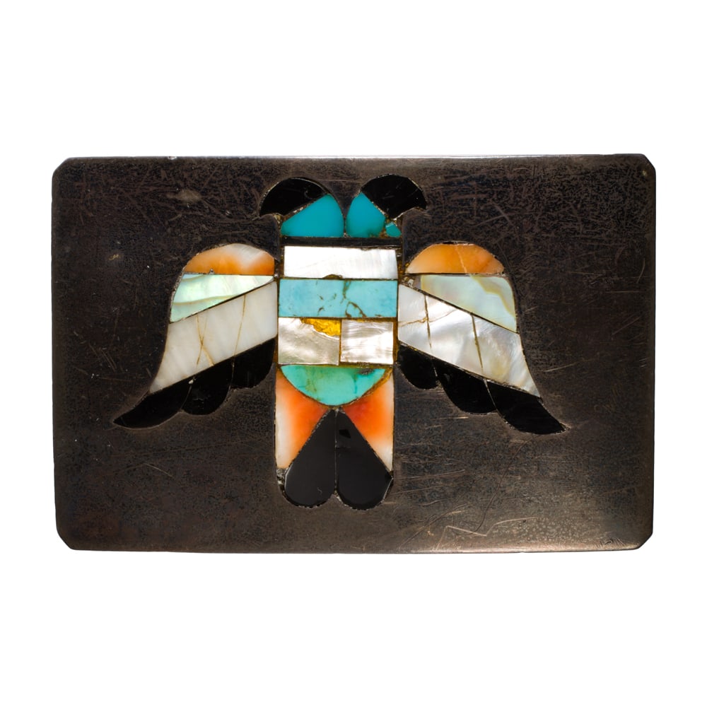 A Native American hardstone and silver belt buckle (1 of 1)