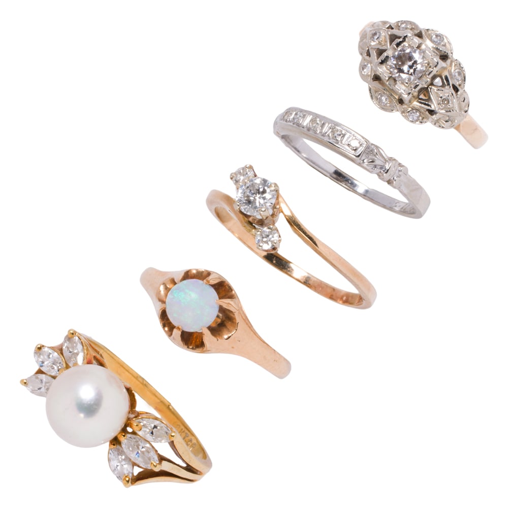 Five gem-set and gold rings (1 of 1)