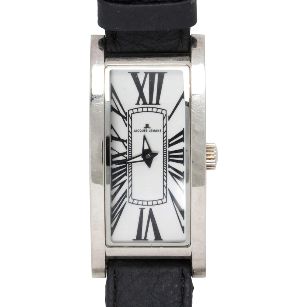 A Jacques Lemans stainless steel wristwatch: A Jacques Lemans stainless steel wristwatch The white face, with black roman hours, in polished stainless steel case, containing a quartz movement