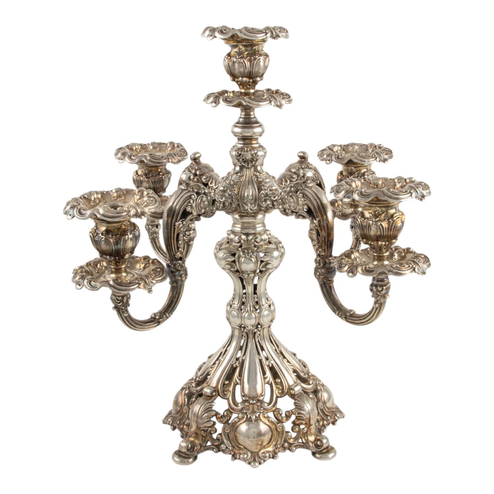 A Reed & Barton silver-plated five-light candelabrum in the Renaissance pattern (1 of 4)