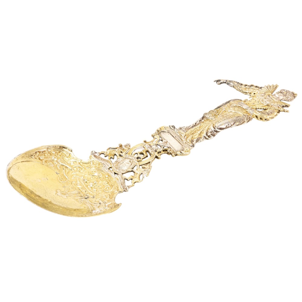 A Victorian imported Continental silver-gilt spoon with figural handle (1 of 5)