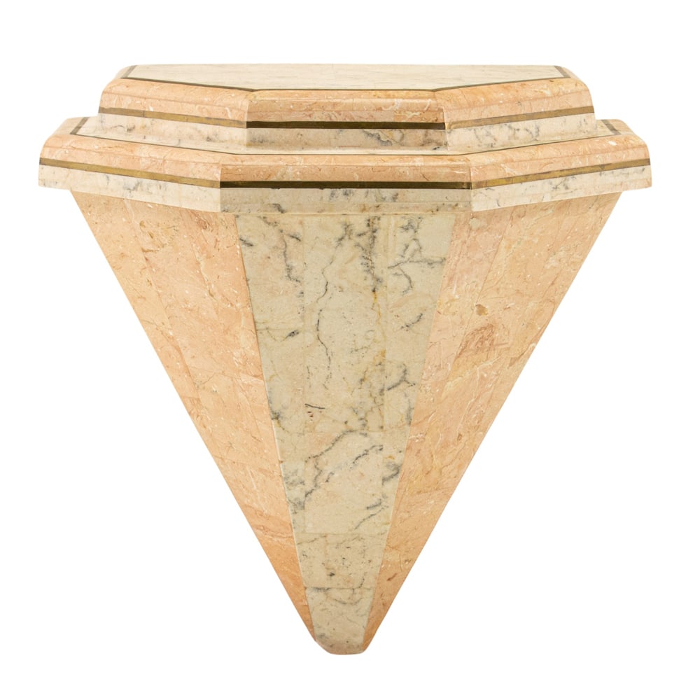 A Maitland Smith pink tessellated marble wall shelf: A Maitland Smith pink tessellated marble wall shelf, 11"h x 12"w x 9"d