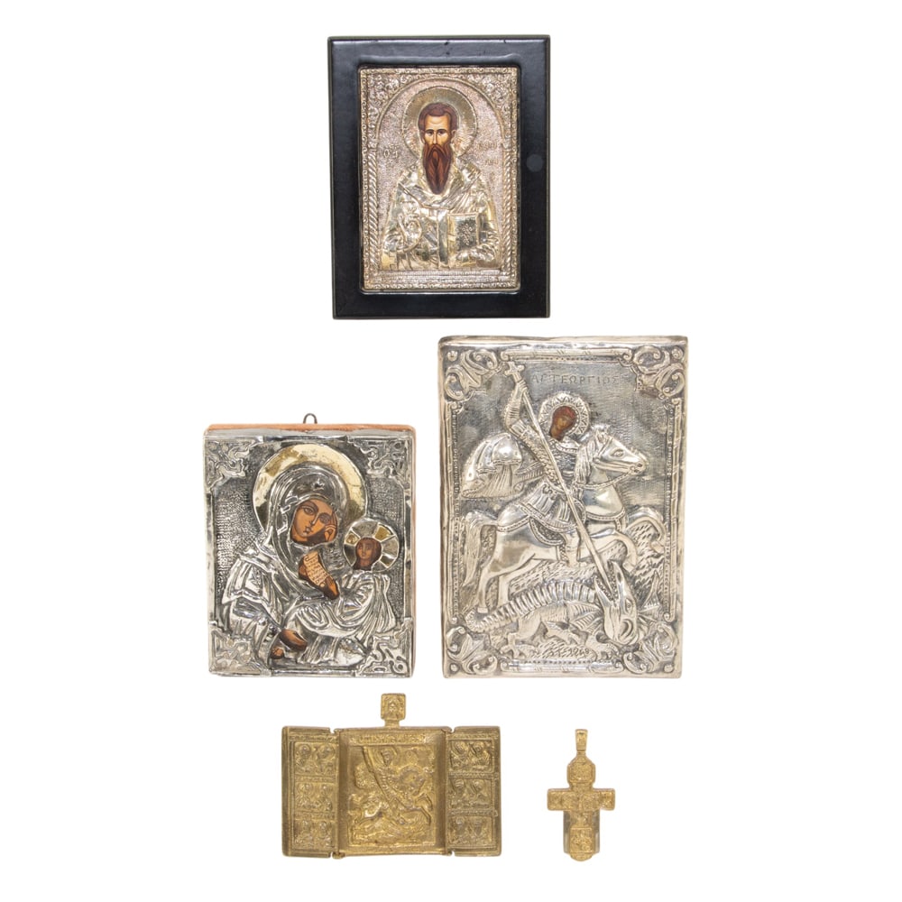 Four Orthodox icons and a pendant cross (1 of 2)