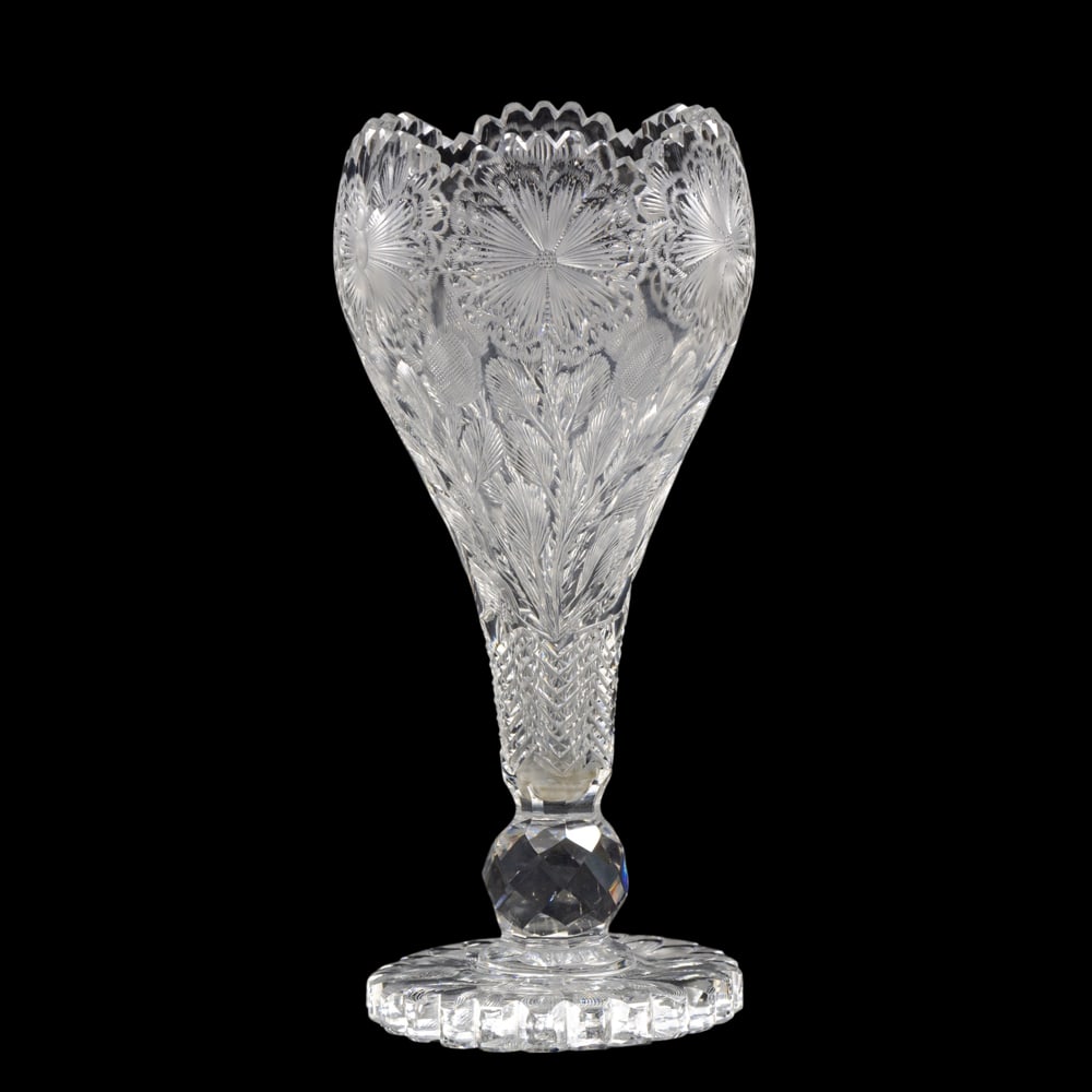 An American or English rock crystal cut glass footed vase (1 of 1)