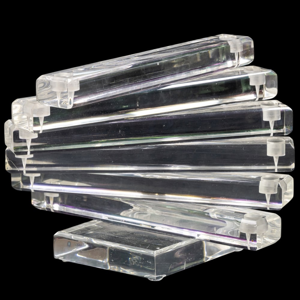 A vintage stacked lucite twelve-light candelabra: A vintage stacked lucite twelve-light candelabra, circa 1980s, unsigned, 9"h x 12"w