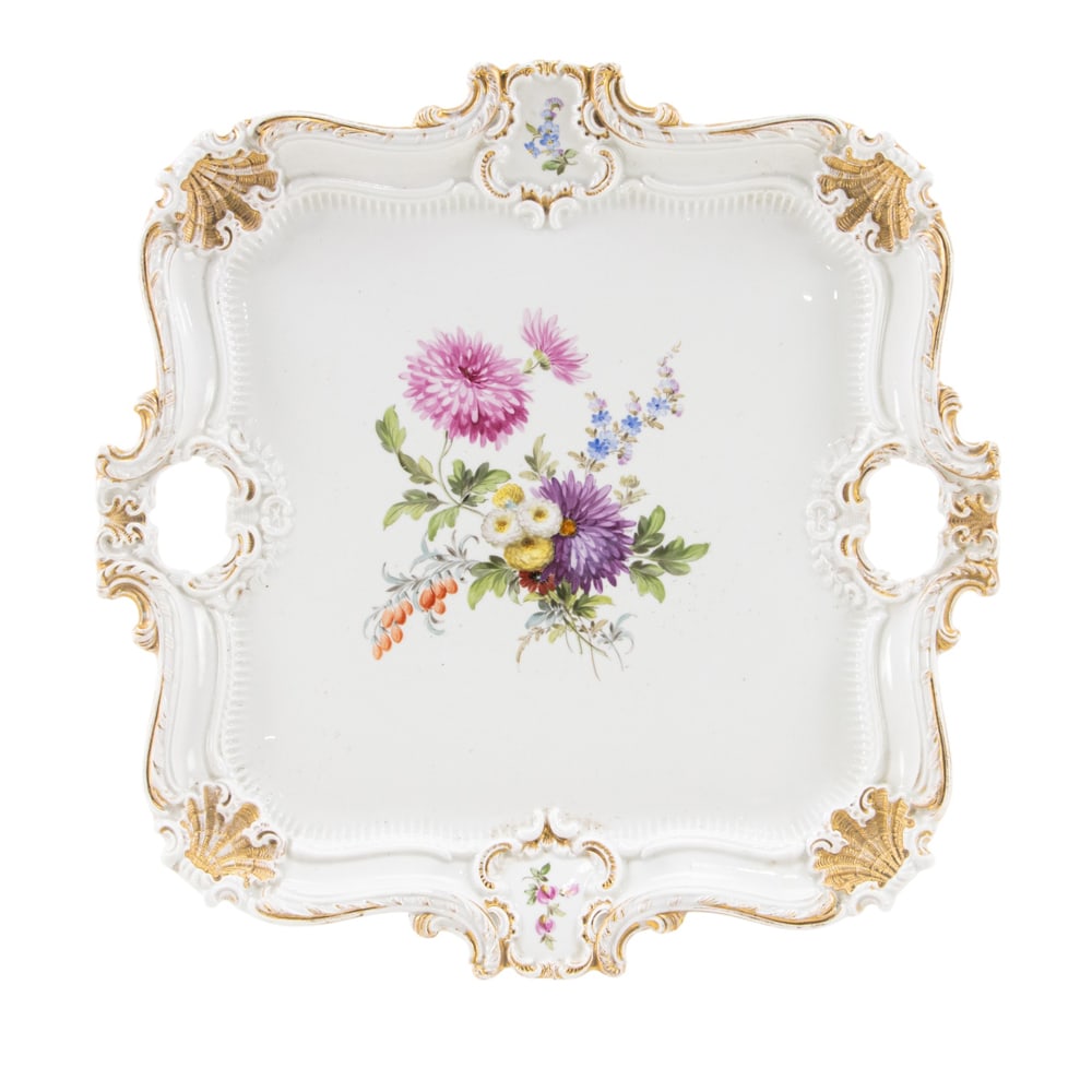 A Meissen gilt decorated two-handled square tray (1 of 1)