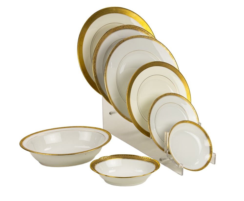 An assembled group of European gilt rimmed porcelain (1 of 7)