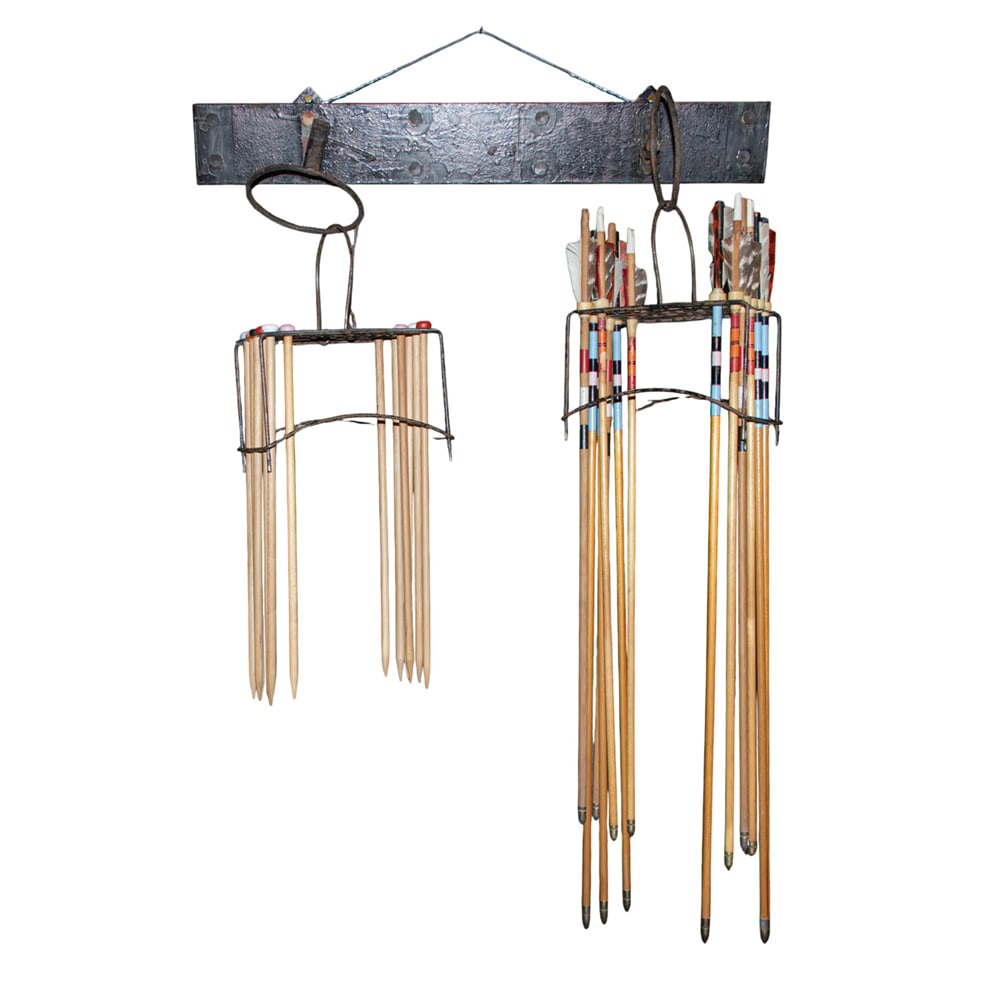 Sculpture, Barbara Glynn Prodaniuk: A Barbara Glynn Prodaniuk mixed media sculpture: Arrows into Knitting Needles, 33"h x 24"w