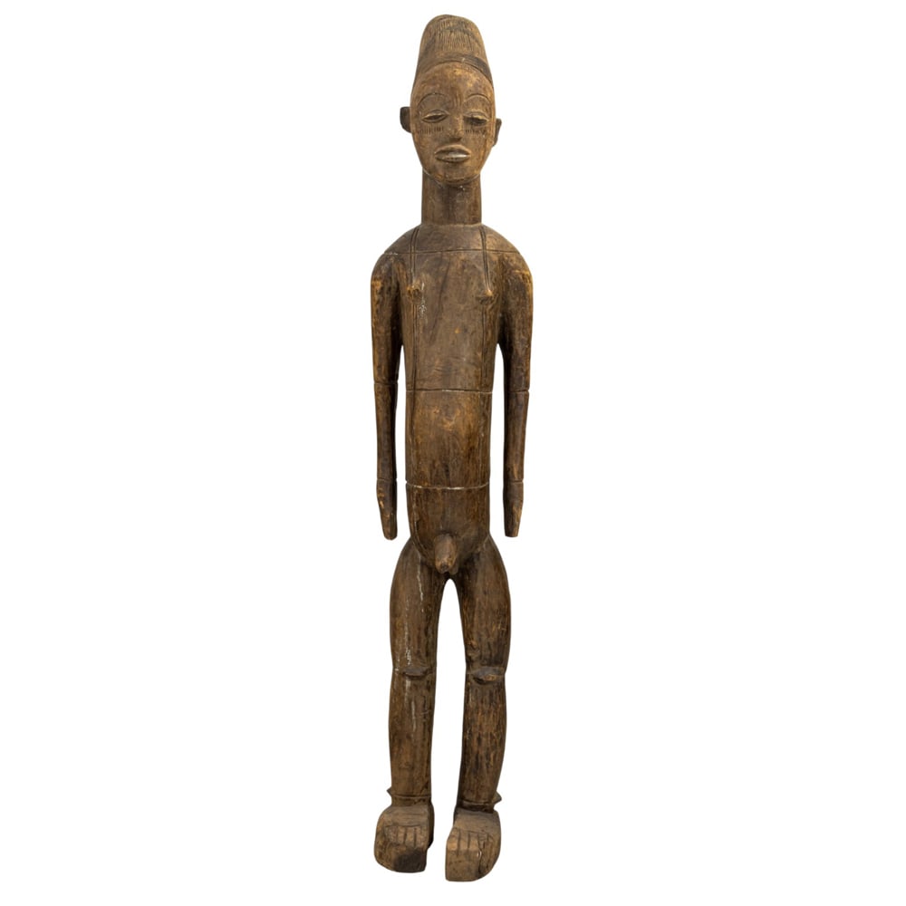 A tall African male figure of an ancestor or deity: A tall African male figure of an ancestor or deity, 71"h