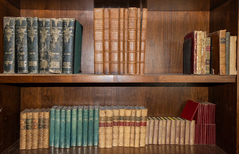 An assembled group of mainly antique hardback leather bound books (1 of 1)