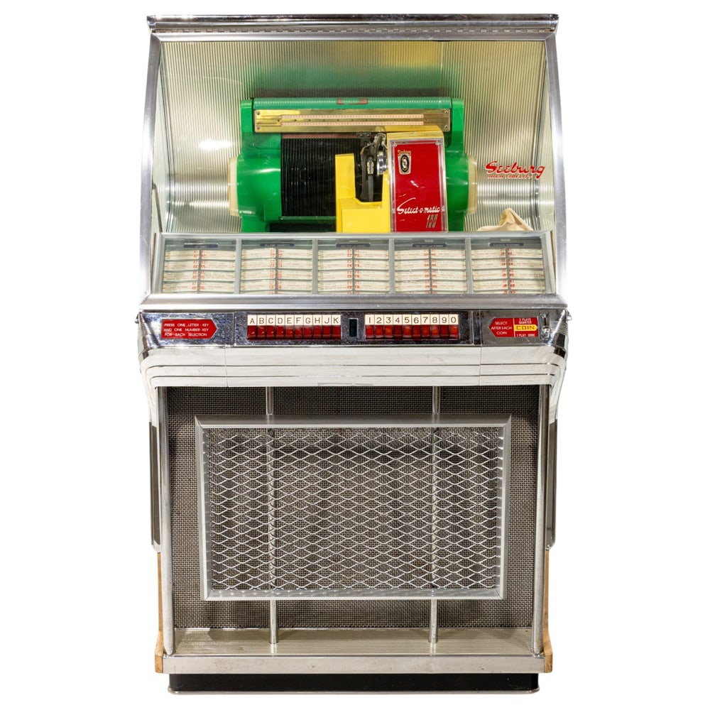 A Seeburg High Fidelity Select-O-Matic 100 jukebox: A Seeburg High Fidelity Select-O-Matic 100 jukebox, 59"h x 35"w x 26"d