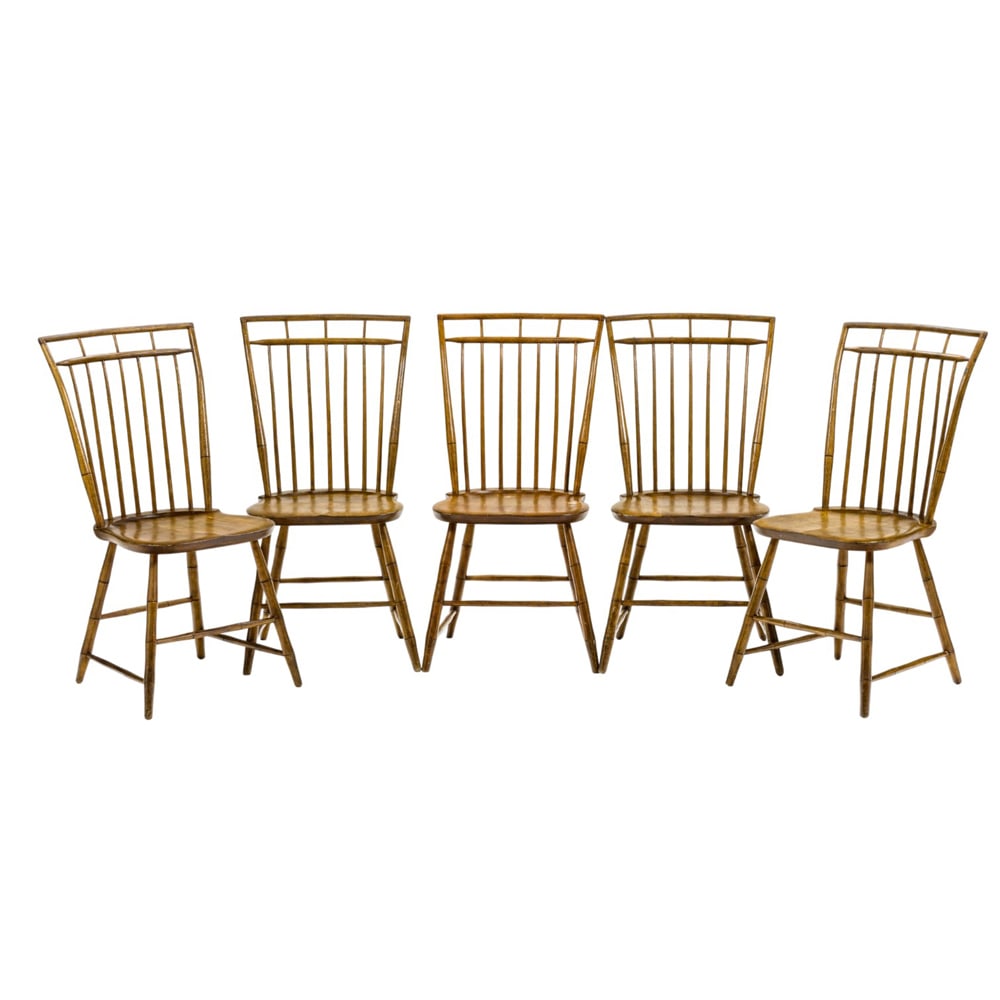A set of five American Windsor birdcage side chairs: A set of five American Windsor birdcage side chairs, overall 38"h x 17"w x 17"d; 18"h (seat)
