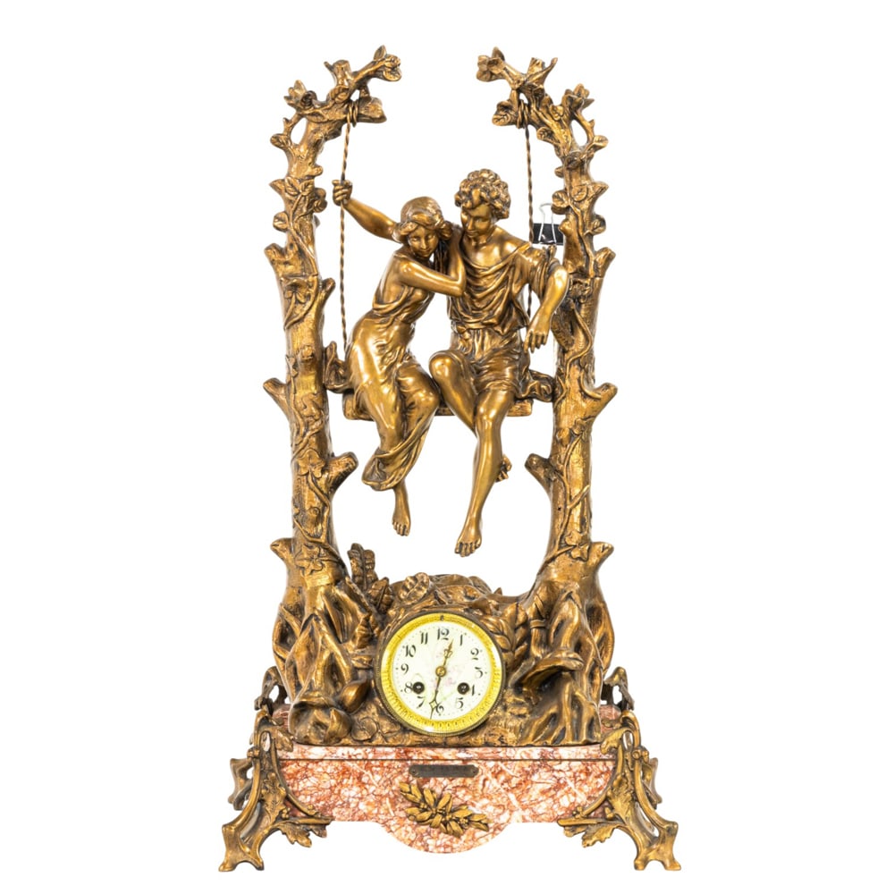 A large gilt metal figural mantel clock: Idylle Printaniere (1 of 2)