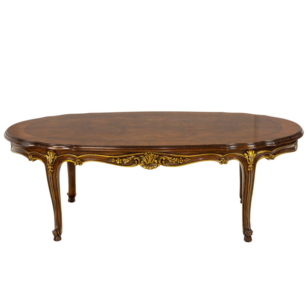A Karges parcel giltwood oval coffee table in the Louis XVI taste: A Karges parcel giltwood oval coffee table in the Louis XVI taste, serial 50529, 16.5"h x 48"w x 24"d