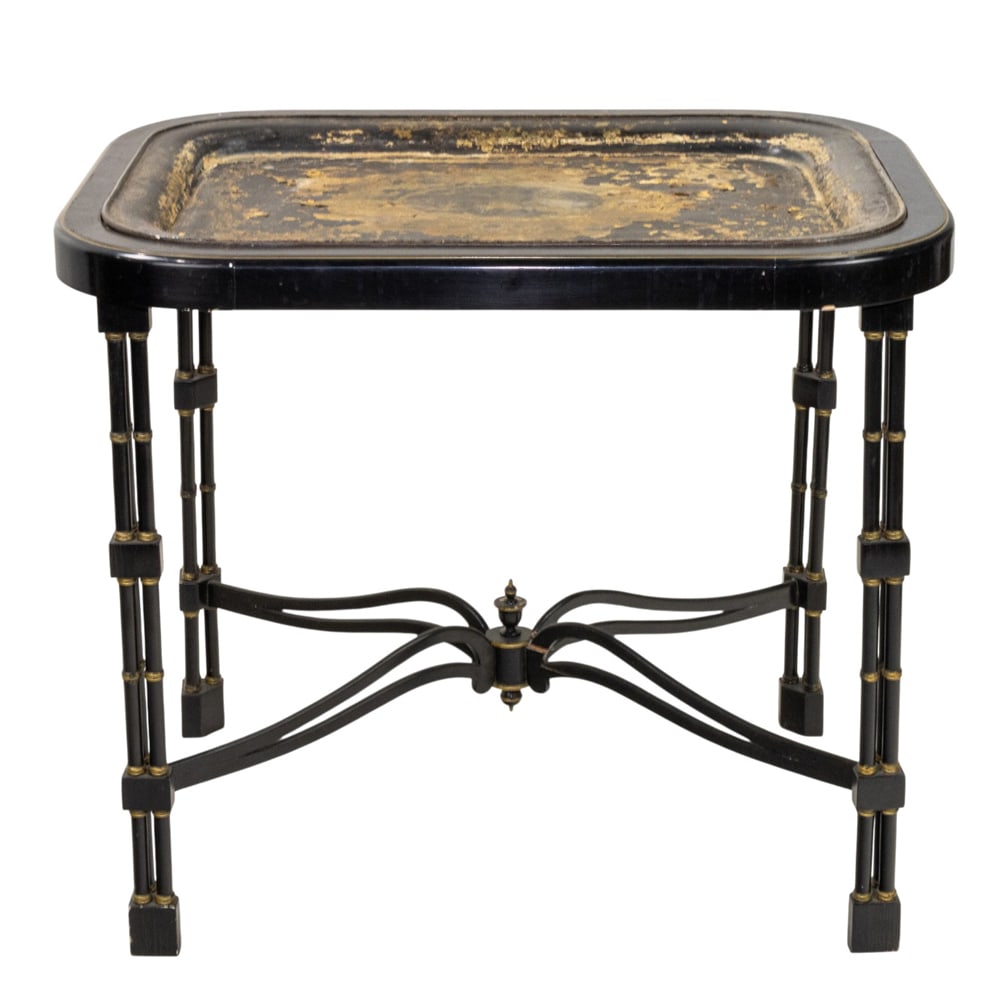 An English tole tray on parcel gilt ebonized faux-bamboo stand (1 of 3)