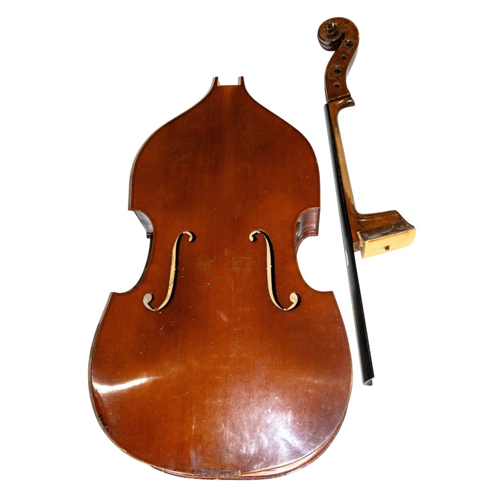 A Palatino bass body with head and neck: A Palatino bass body with head and neck, body 40"h x 26.5"w x 8.5"d; neck 46.5"h