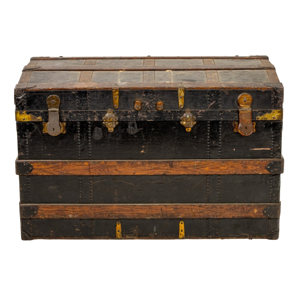 An American wood and metal bound steamer trunk (1 of 2)