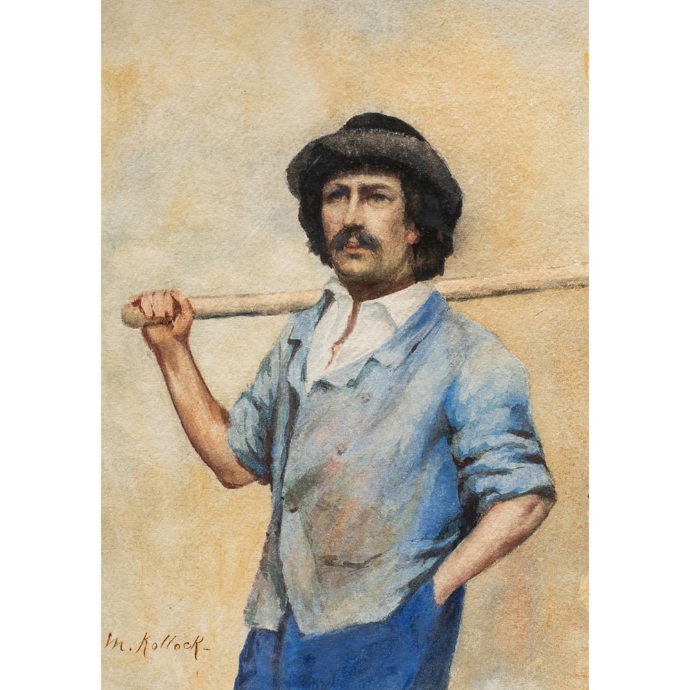 Watercolor, Mary Kollock: Mary Kollock (American, 1840-1911), Portrait of a Man, watercolor on paper, signed lower left, sight: 13"h x 9"w, overall (with frame): 21.5"h x 17.5"w