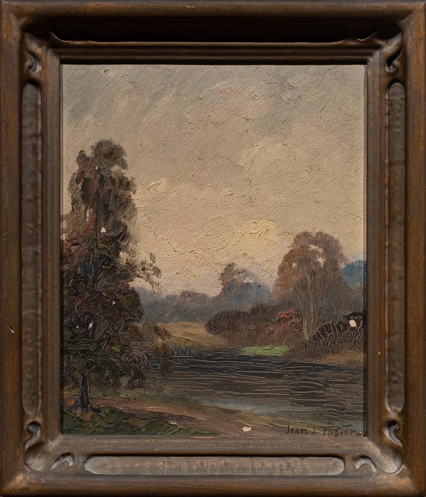 Painting, Jean Pfister: Jean Pfister (American, 1878-1949), California Landscape, oil on board, signed lower right, overall (with frame): 12.75"h x 11"w