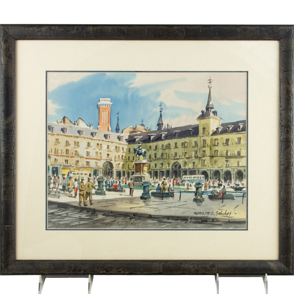 Watercolor, Spanish School (20th century): Spanish School (20th century), Madrid, 1959, watercolor, signed 'C. Sanchel' and dated lower right, overall (with frame): 19"h x 22.25"w