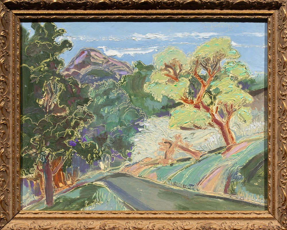 Painting, Don Burgess: Don Burgess (American, 1947-2018), Untitled (Hills), oil on board, signed upper right, overall (with frame): 12.5"h x 15.5"w