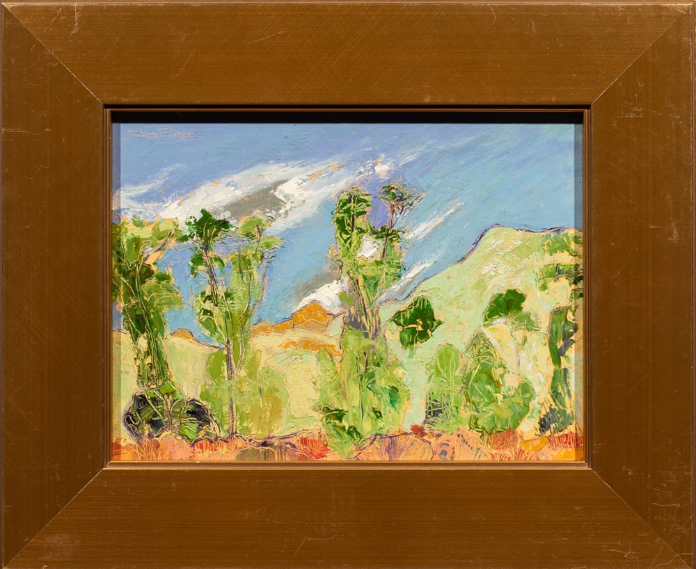 Painting, Don Burgess: Don Burgess (American, 1947-2018), Untitled (Green Plants), oil on board, signed upper left, overall (with frame): 14"h x 17"w