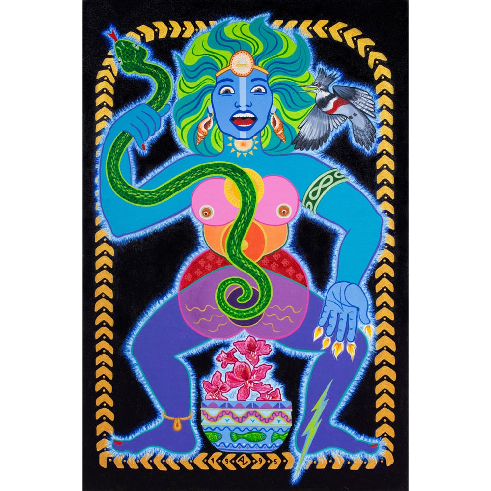 Painting, Anna Conti: Anna Conti (American, 20th/21st century), "Shakti," 1995, acrylic on canvas, monogrammed and dated lower center, signed, titled, and dated verso, canvas (unframed): 36"h x 24"w