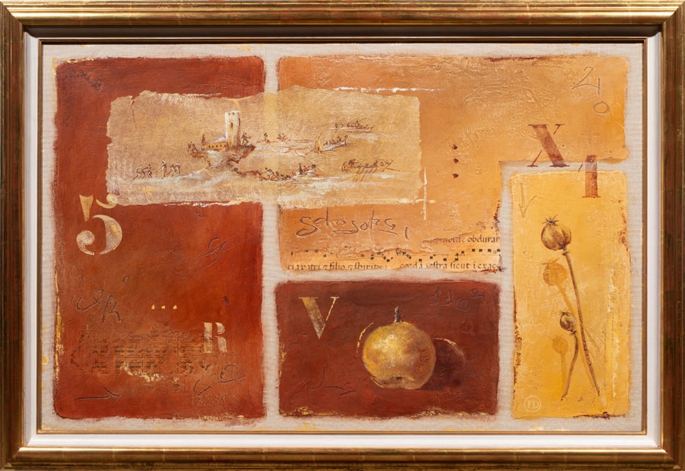 Painting, Anita Keilani: Anita Keilani (Canadian, b. 1968), "Tres Pres de L'horizon," mixed media on canvas, signed lower left and signed, titled and dedicated verso, canvas: 35"h x 45.75"w, overall (with frame): 38.25"h x 49