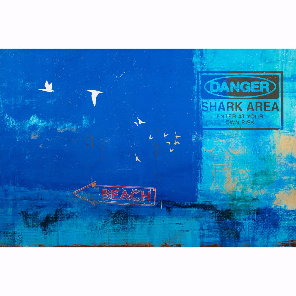 Mixed Media, American School (20th century): American School (20th century), Untitled (Shark Area), mixed media on canvas, canvas (unframed): 40"h x 60"w