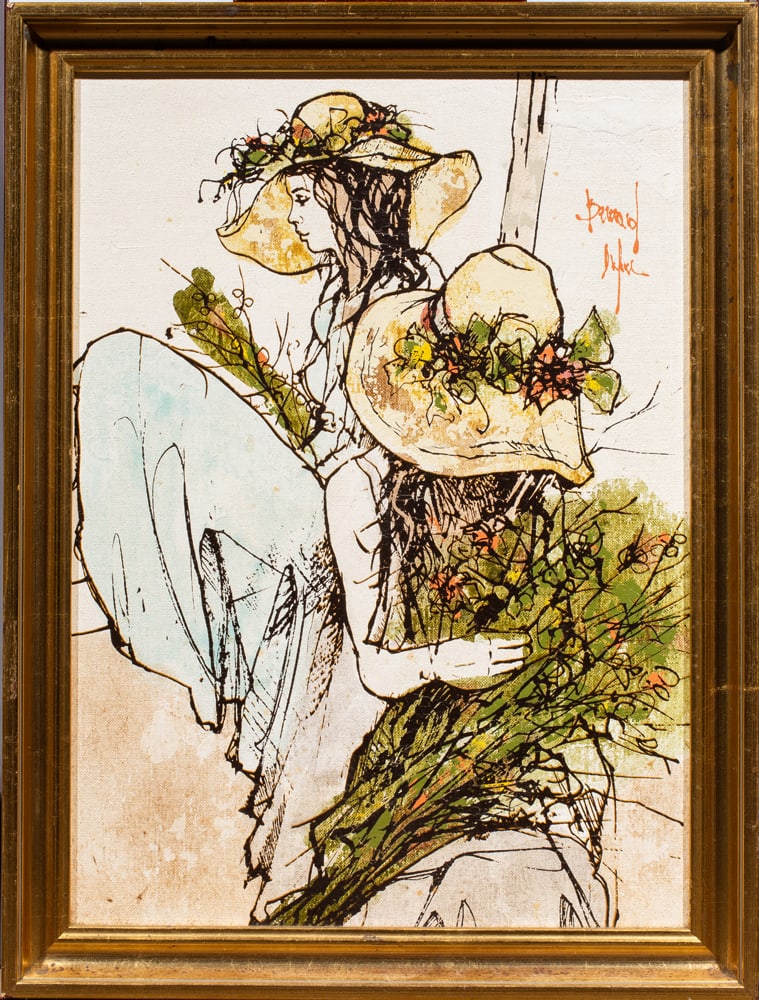 Print, Bernard Dufour: Bernard Dufour (French, 1922-2016), Untitled (Girls with Bouquets), print, overall (with frame): 20"h x 15"w
