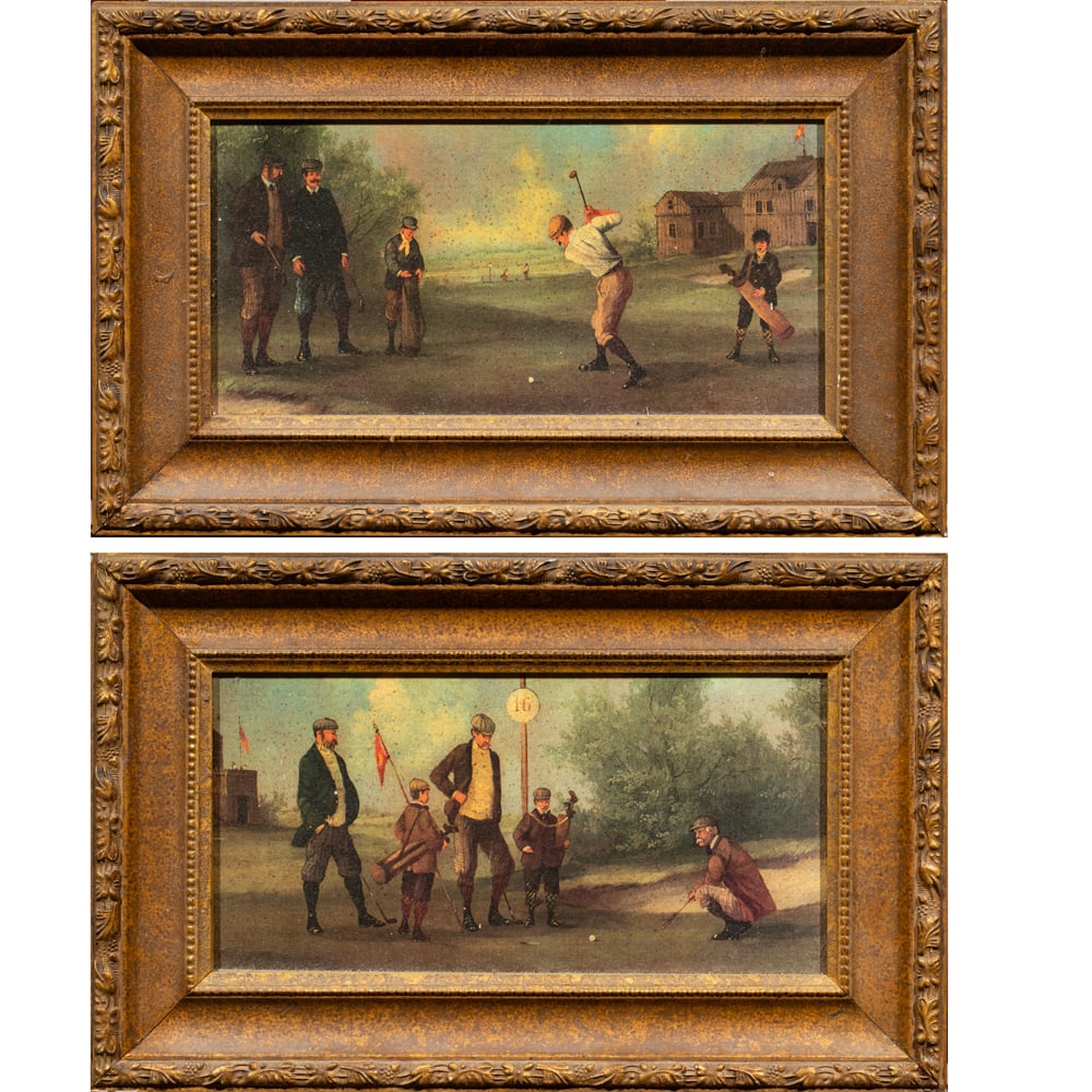 Prints, British School (20th century): (lot of 2) British School (20th century), Golf Scenes, reproduction prints, overall (with frame, for each): 9.75"h x 15.75"w