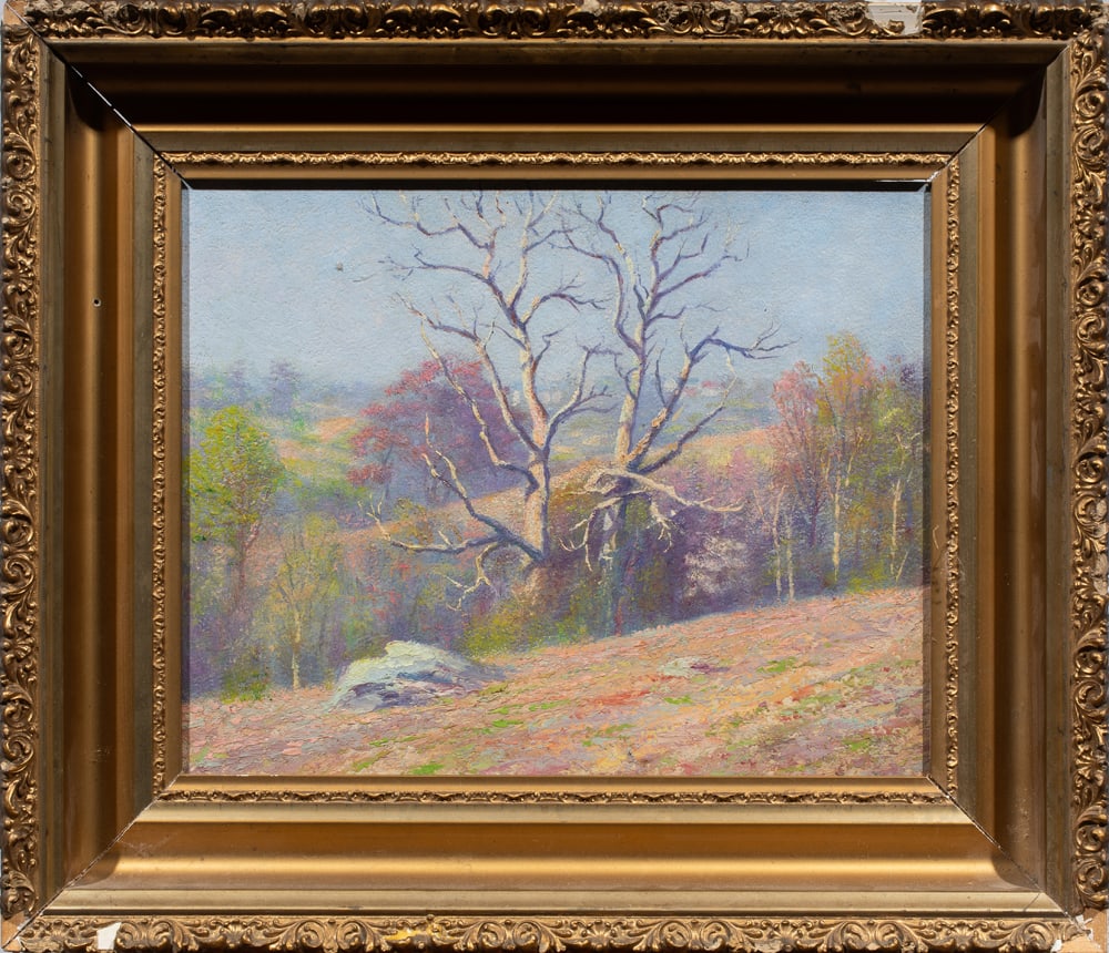 Painting, American School (20th century): American School (20th century), Autumn Landscape, oil on board, signed "L.C. Porter" verso, overall (with frame): 18"h x 21"w