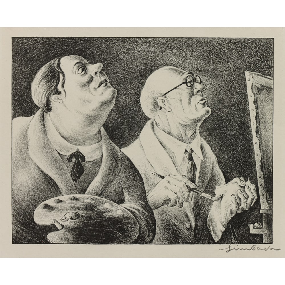 Print, Russell T. Limbach: Russell T. Limbach (American, 1904-1971), "Student and Master," 1934, lithograph, pencil signed lower right, image: 9"h x 11.25"w, sheet (unframed): 13"h x 17"w