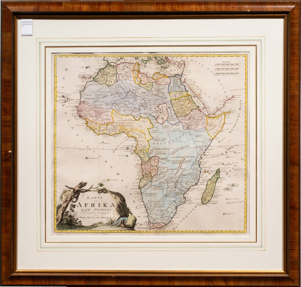 Map, Franz Johann Joseph von Reilly: Franz Johann Joseph von Reilly (Austrian, 1766-1820), Map of Africa, hand-colored engraving, overall (with frame): 31"h x 32.5"w