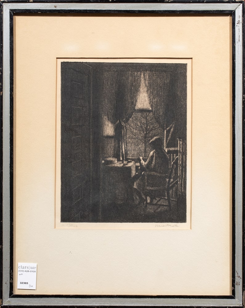 Print, Vincent Malta: Vincent Malta (American, b. 1922), Untitled (At His Desk), 1969, etching, pencil signed lower right, dated lower left, overall (with frame): 20.5"h x 16.5"w