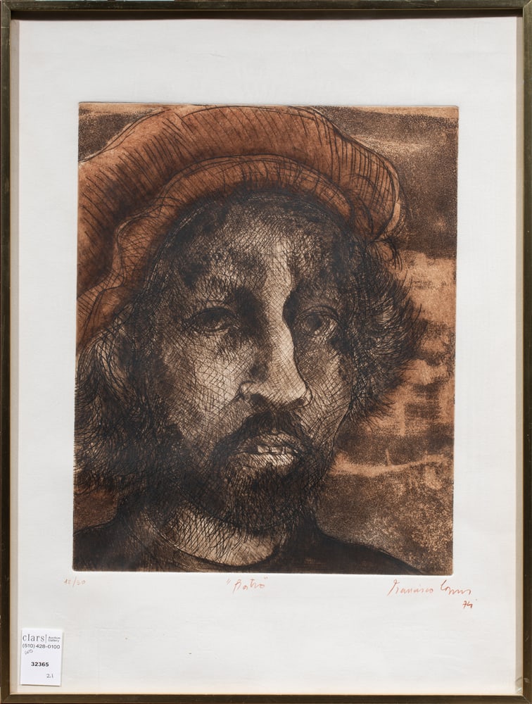 Print, Francisco Corzas: Francisco Corzas (Mexican, 1936-1983), "Batro," 1974, etching, pencil signed and dated lower right, titled lower center, edition 12/30, overall (with frame): 22"h x 16.5"w
