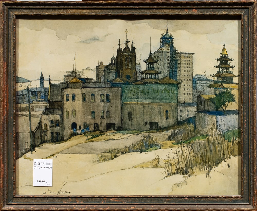 Print, After Rowena Meeks Abdy: After Rowena Meeks Abdy (American, 1887-1945), Untitled (Cityscape), offset print, overall (with frame): 13.5"h x 16.5"w