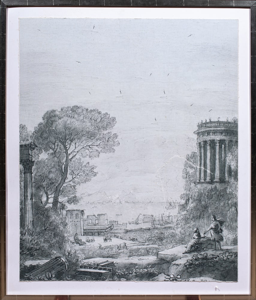 Print, After Claude Lorrain: After Claude Lorrain (French, c. 1604-1682), Coast Scene with Apollo and the Cumean Sibyl, offset lithograph, overall (with frame): 41.25"h x 35.25"w
