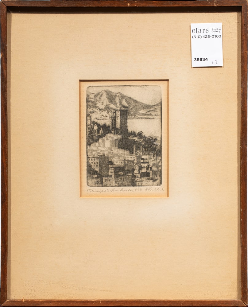 Print, Harriet Roudebush: Harriet Roudebush (American, 1908-1998), "Tamalpais from Russian Hill," etching, pencil signed lower right, titled lower left, overall (with frame): 12.5"h x 10"w