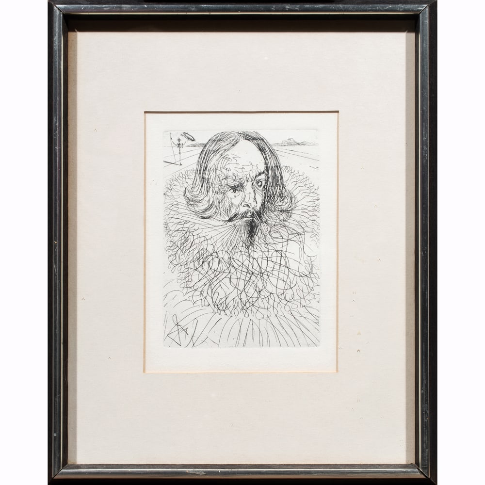 Print, After Salvador Dali: After Salvador Dali (Spanish, 1904-1989), Cervantes, etching, signed in plate, overall (with frame): 15.25"h x 12.25"w