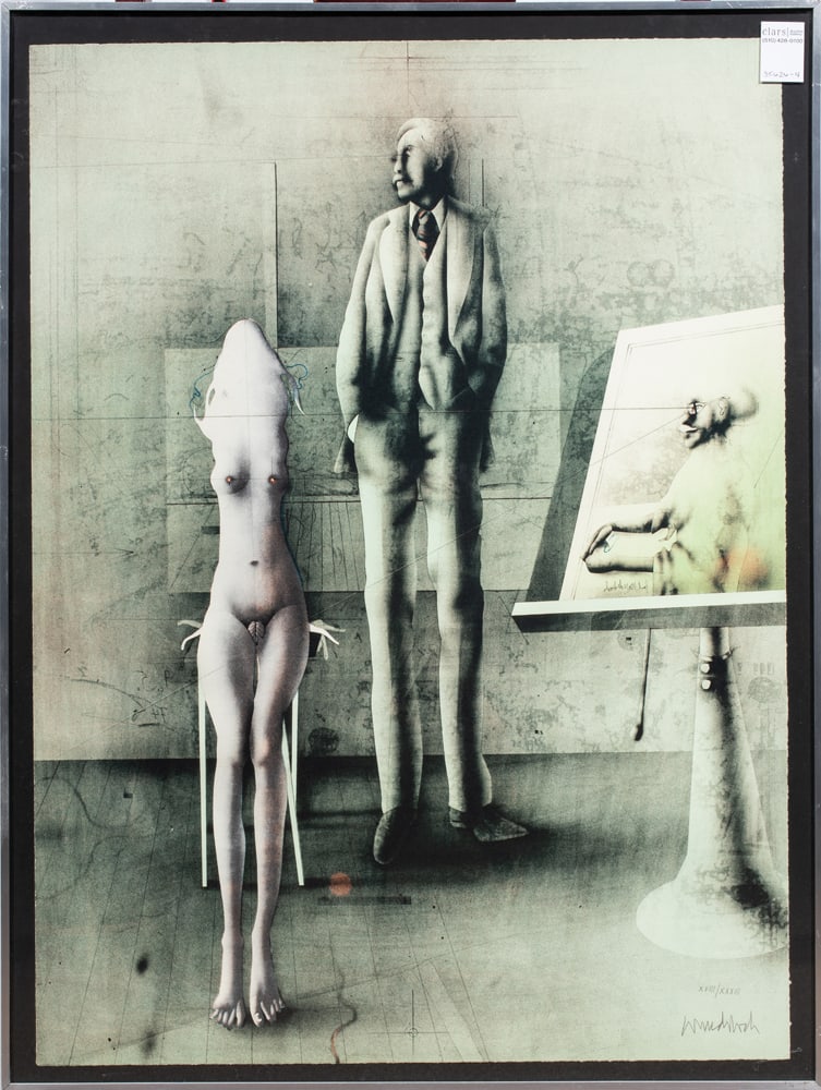 Print, Paul Wunderlich: Paul Wunderlich (German, 1927-2010), Studio Scene, lithograph, pencil signed lower right, edition XVIII/XXIII, overall (with frame): 31.75"h x 24"w