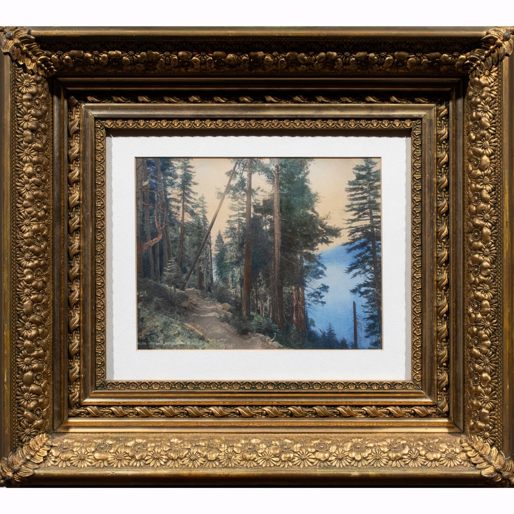 Chromolithograph, American School (20th century): American School (20th century), "Fallen Leaf Lake," chromolithograph, overall (with frame): 16.5"h x 18.5"w